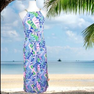 Lilly Pulitzer 100% Silk Joannah Blue Grotto Beleaf In Yourself Dress